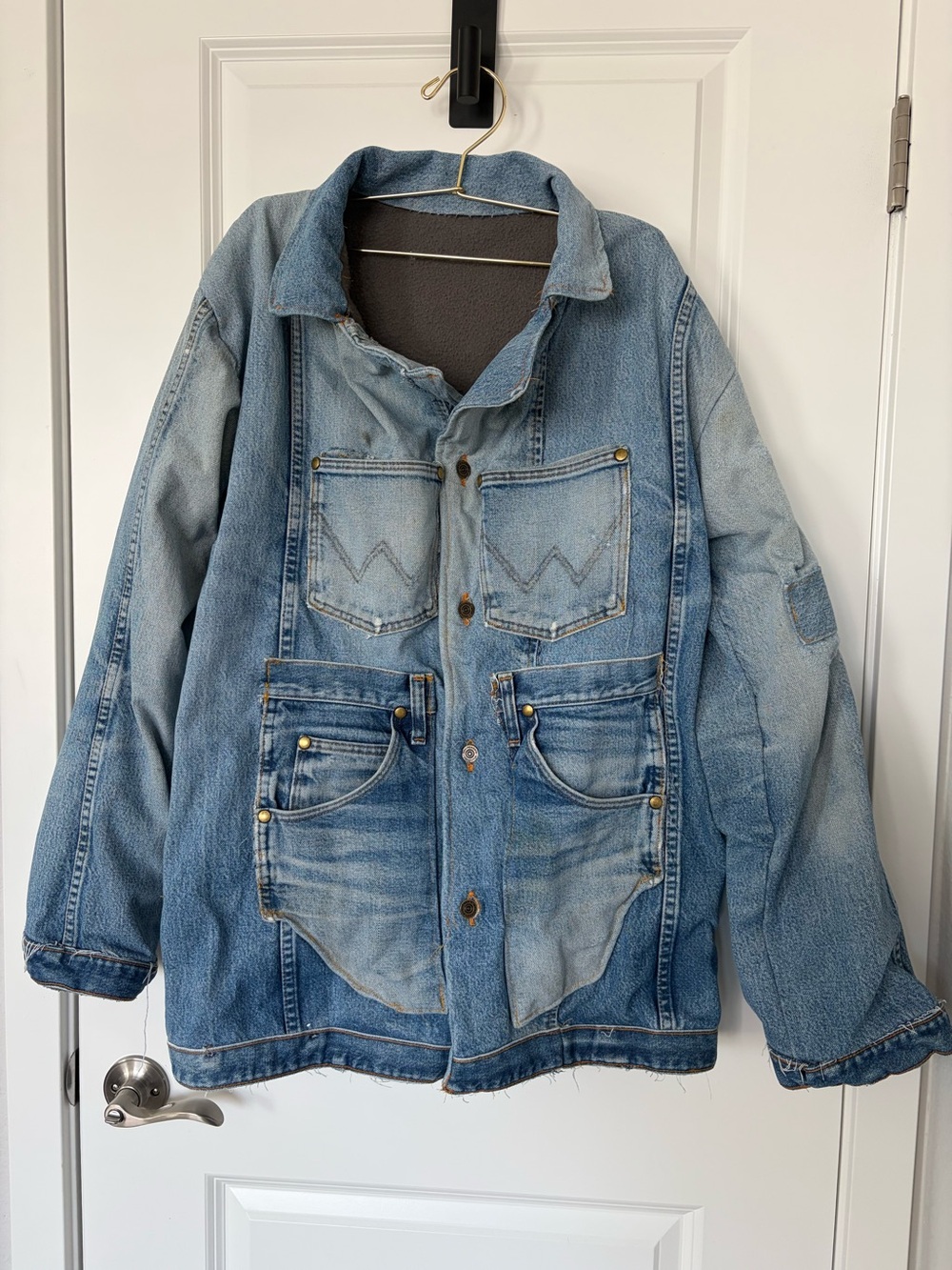 Custom Wrangler Denim Barn Coat Fleece Lined Western Chore Coat One Of A Kind